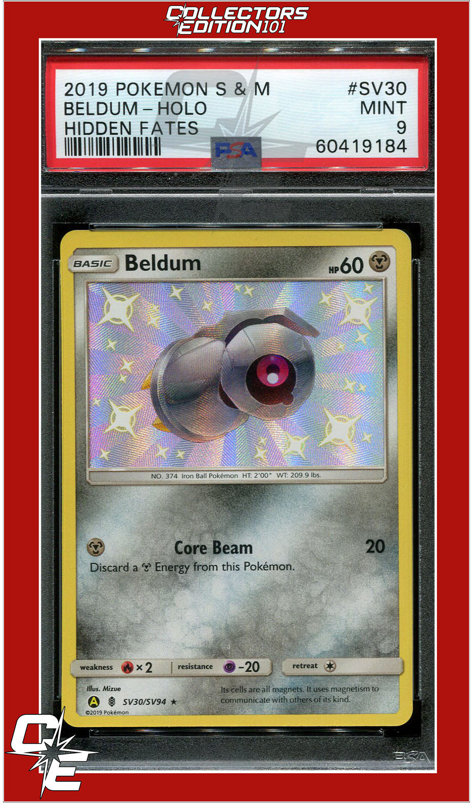 Hidden Fates SV30 Beldum Holo PSA 9