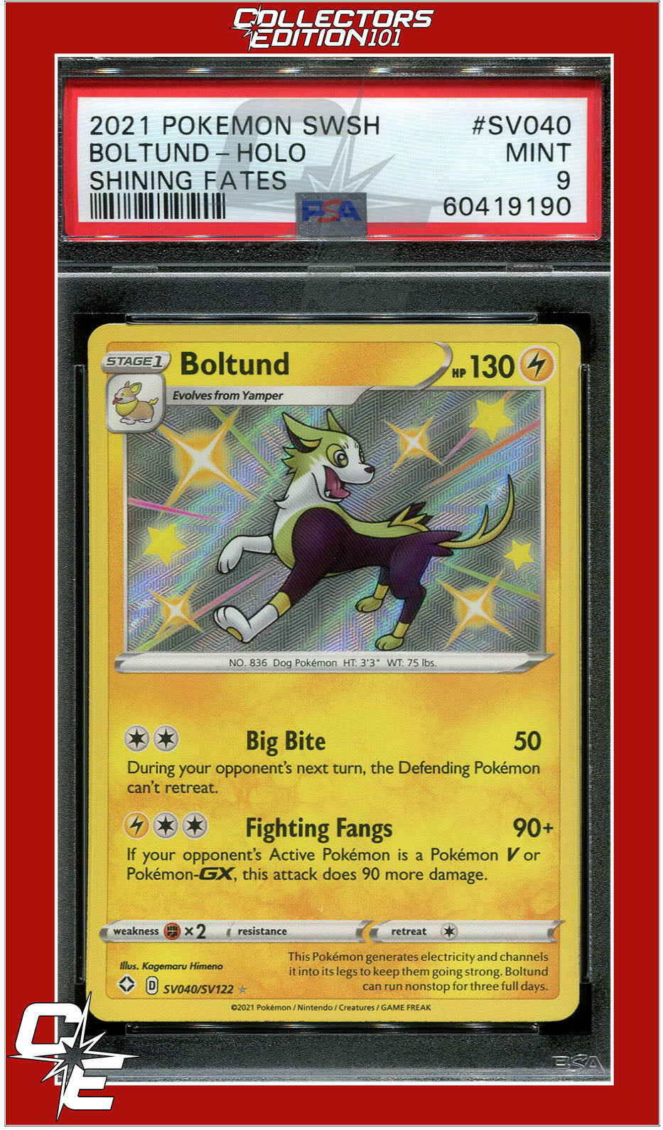 Shining Fates SV040 Boltund Holo PSA 9