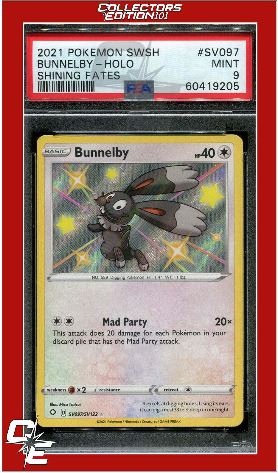 Shining Fates SV097 Bunnelby Holo PSA 9