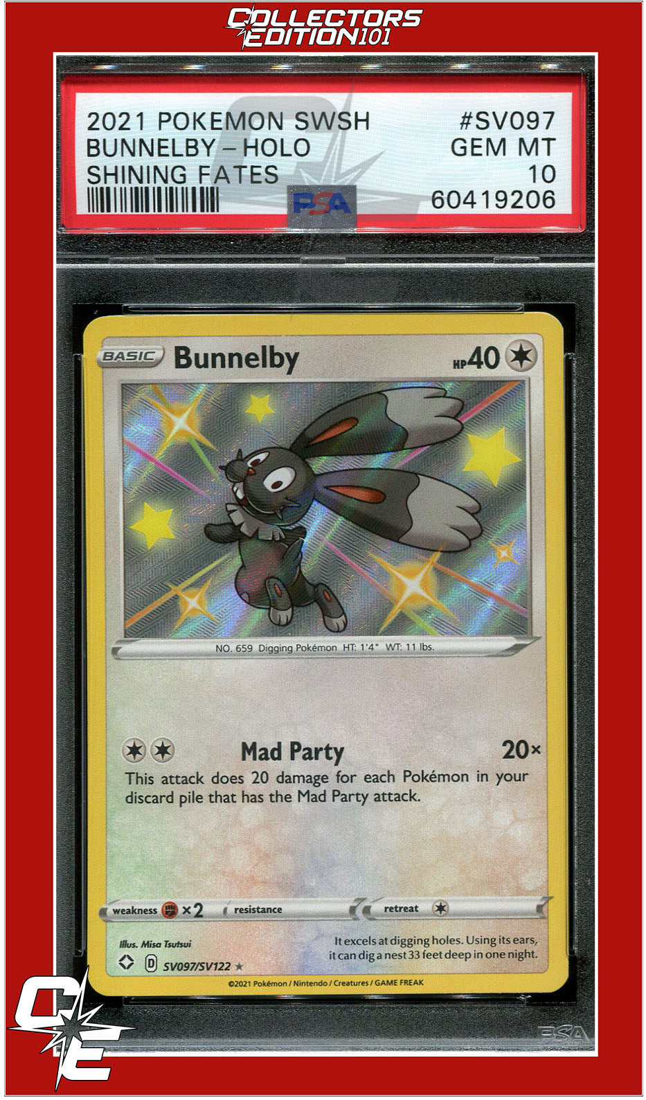 Shining Fates SV097 Bunnelby Holo PSA 10