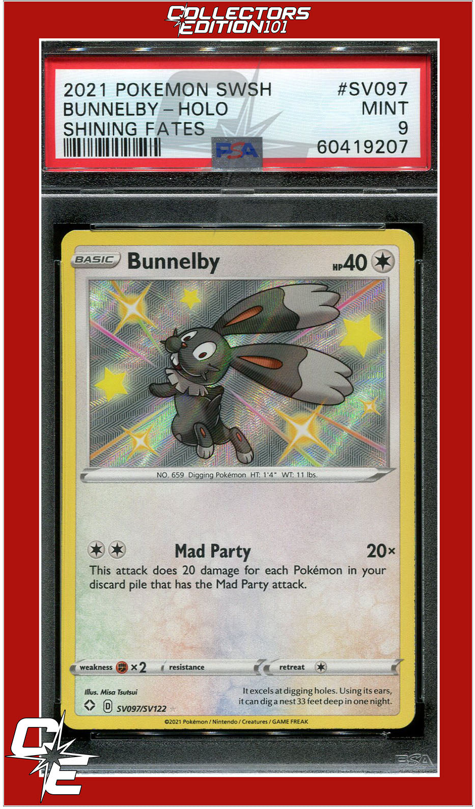 Shining Fates SV097 Bunnelby Holo PSA 9