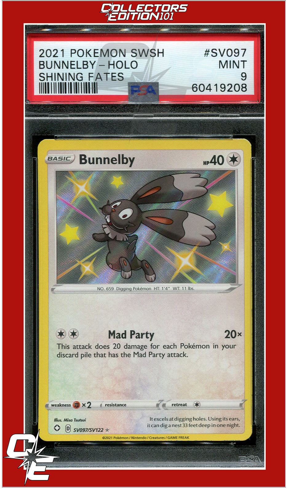 Shining Fates SV097 Bunnelby Holo PSA 9