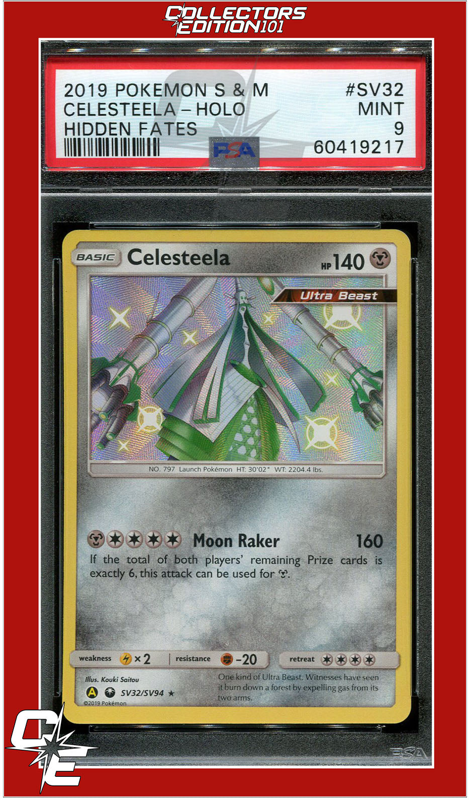 Hidden Fates SV32 Celesteela Holo PSA 9