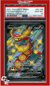 Shining Fates SV108 Full Art Centiskorch V PSA 10