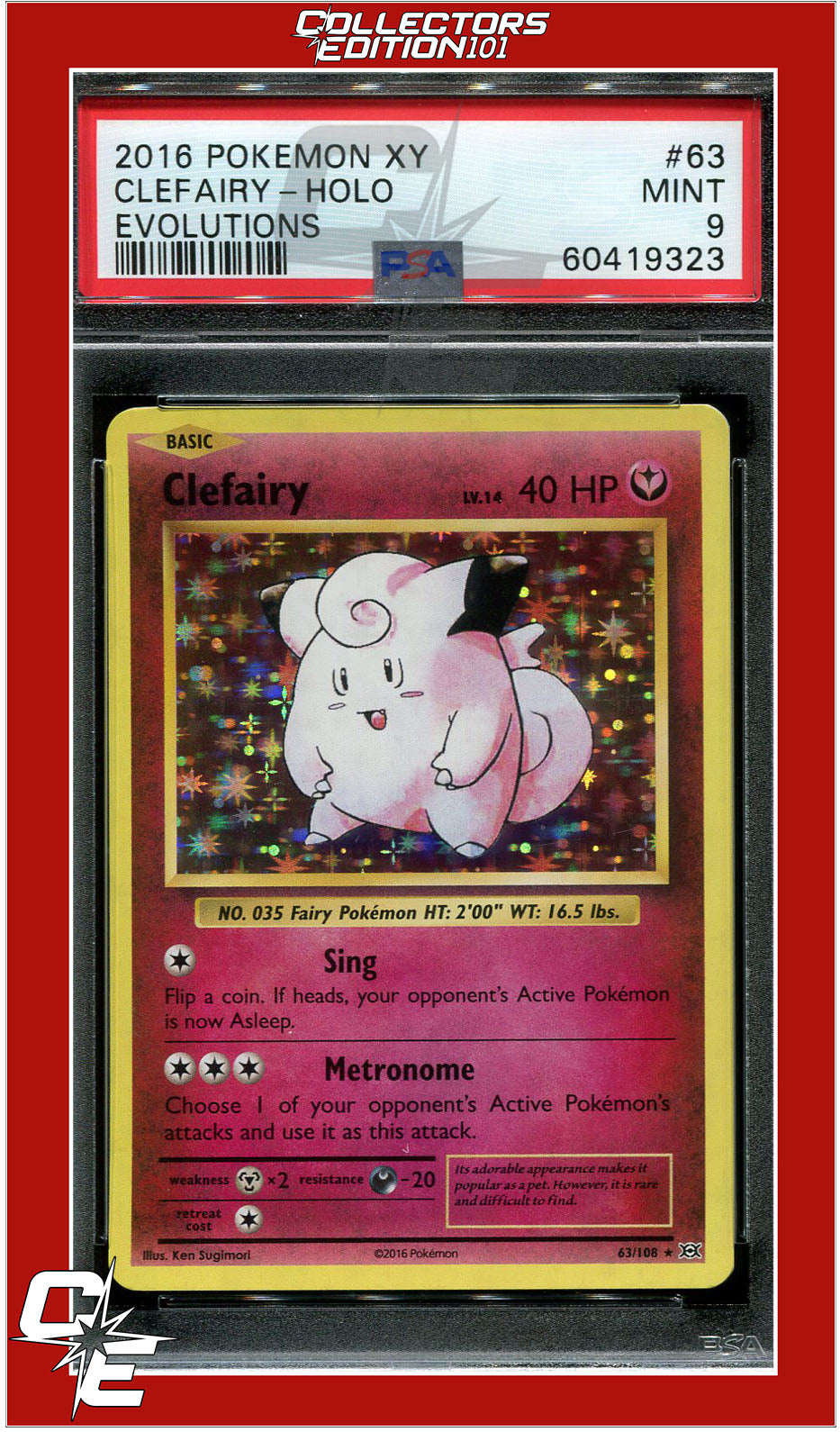 Evolutions 63 Clefairy Holo PSA 9