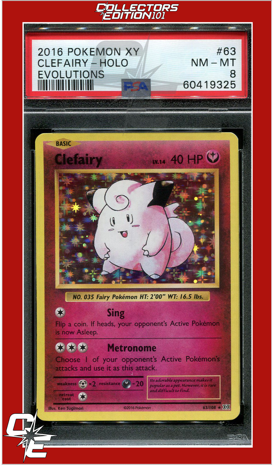 Evolutions 63 Clefairy Holo PSA 8