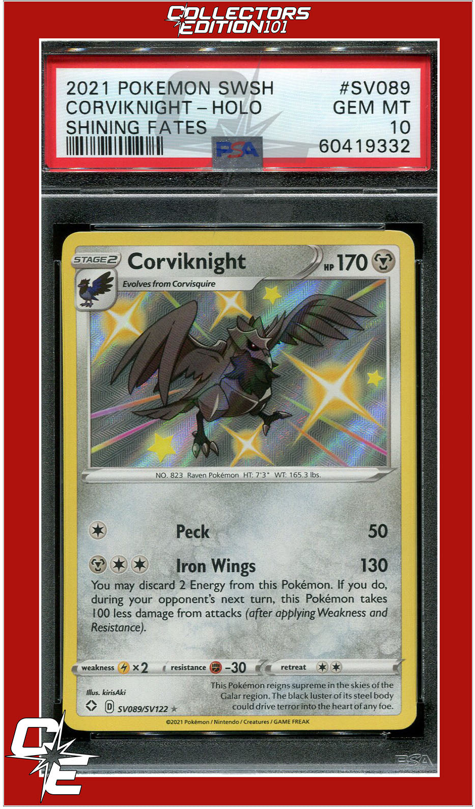 Shining Fates SV089 Corviknight Holo PSA 10