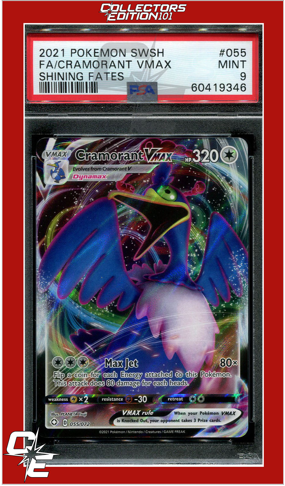 Shining Fates 055 Full Art Cramorant Vmax PSA 9