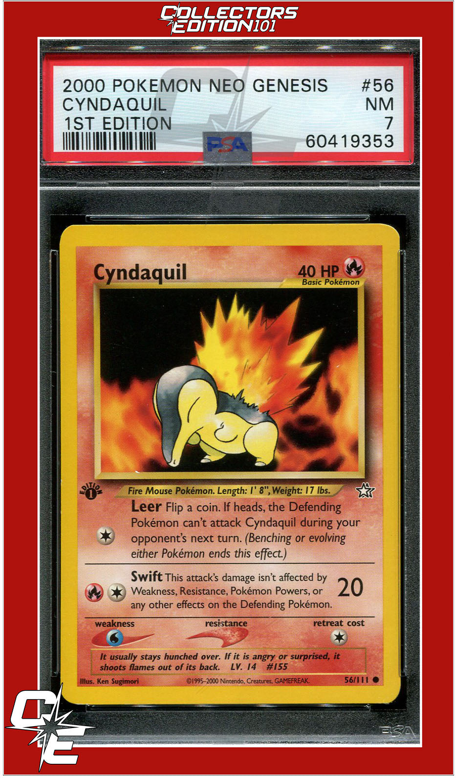 Neo Genesis 1st Edition 56 Cyndaquil PSA 7