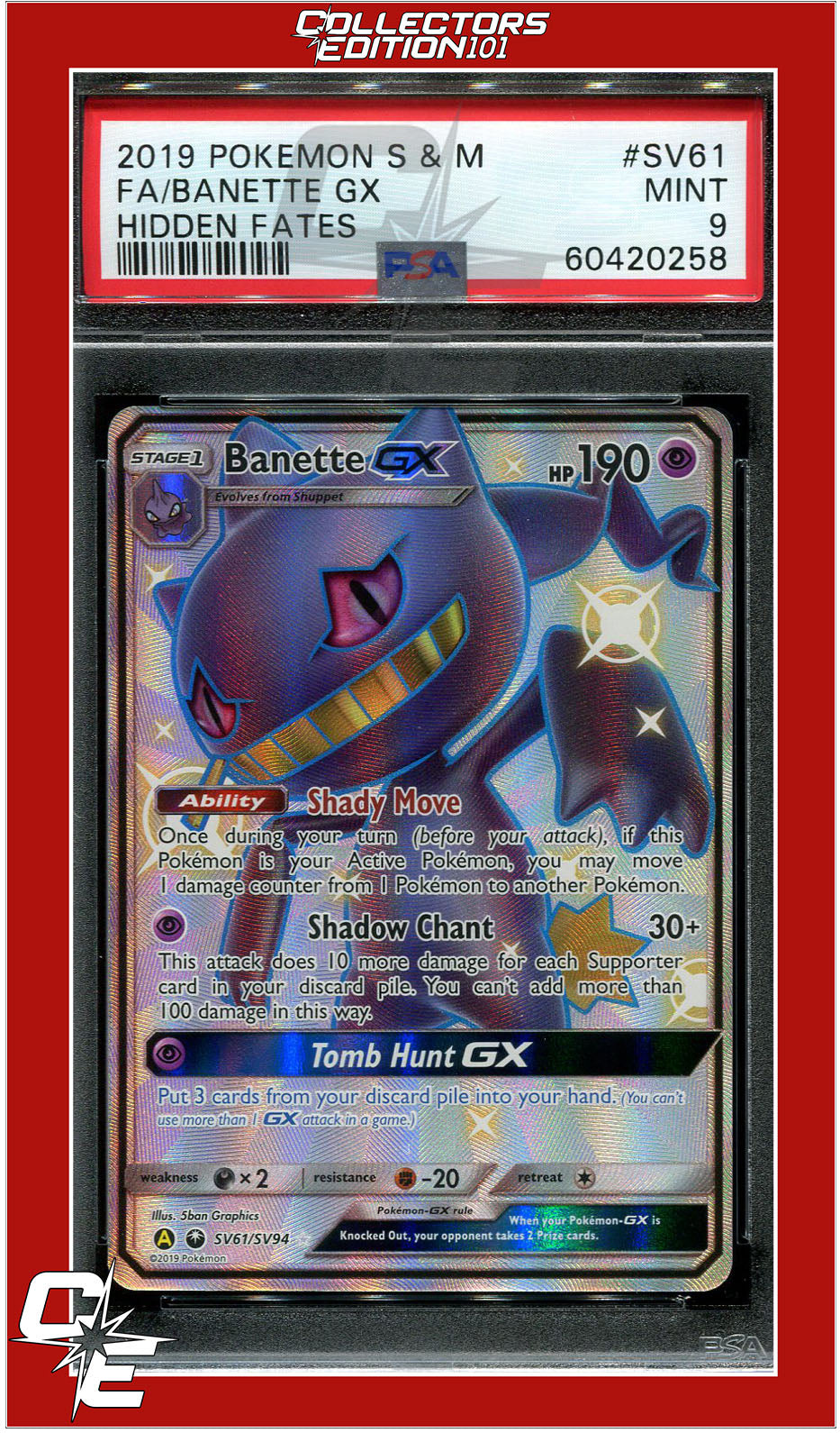 Hidden Fates SV61 Full Art Banette GX PSA 9