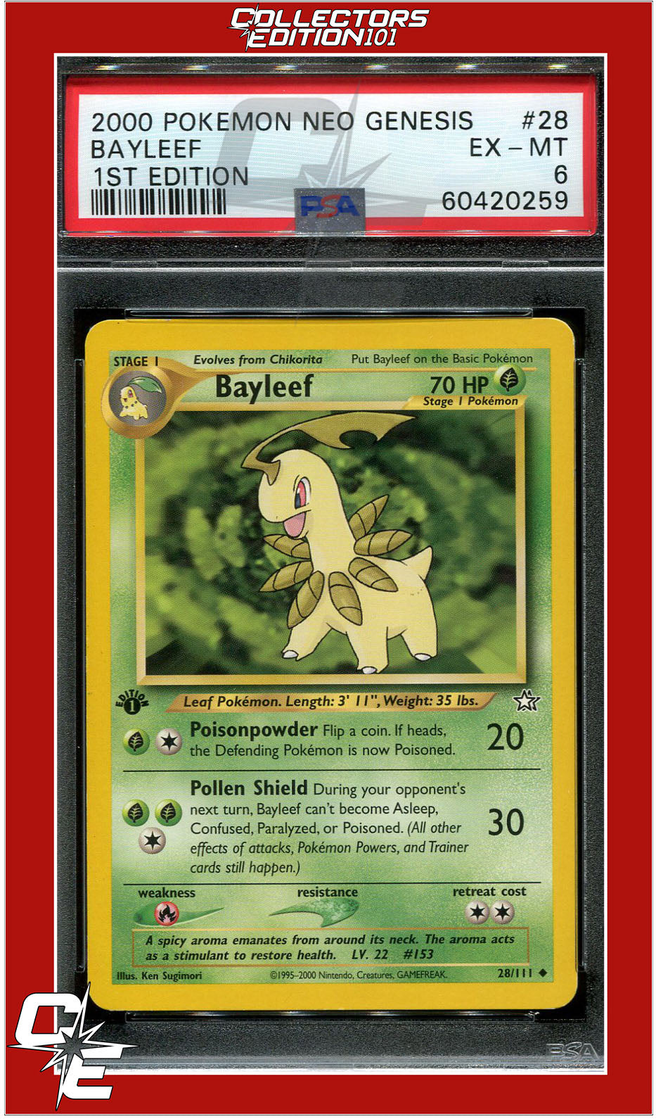 Neo Genesis 1st Edition 28 Bayleef PSA 6