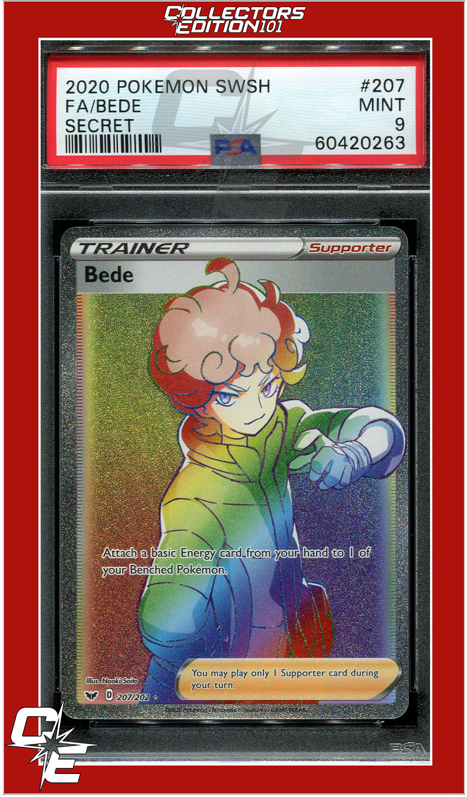 Sword & Shield 207 Full Art Bede Secret PSA 9 | Collectors Edition 101 Sword & Shield 207 Full Art Bede Secret PSA 9 | Collectors Edition 101