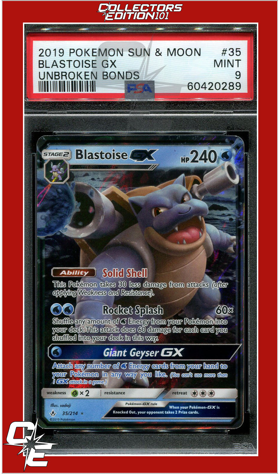 Unbroken Bonds 35 Blastoise GX PSA 9