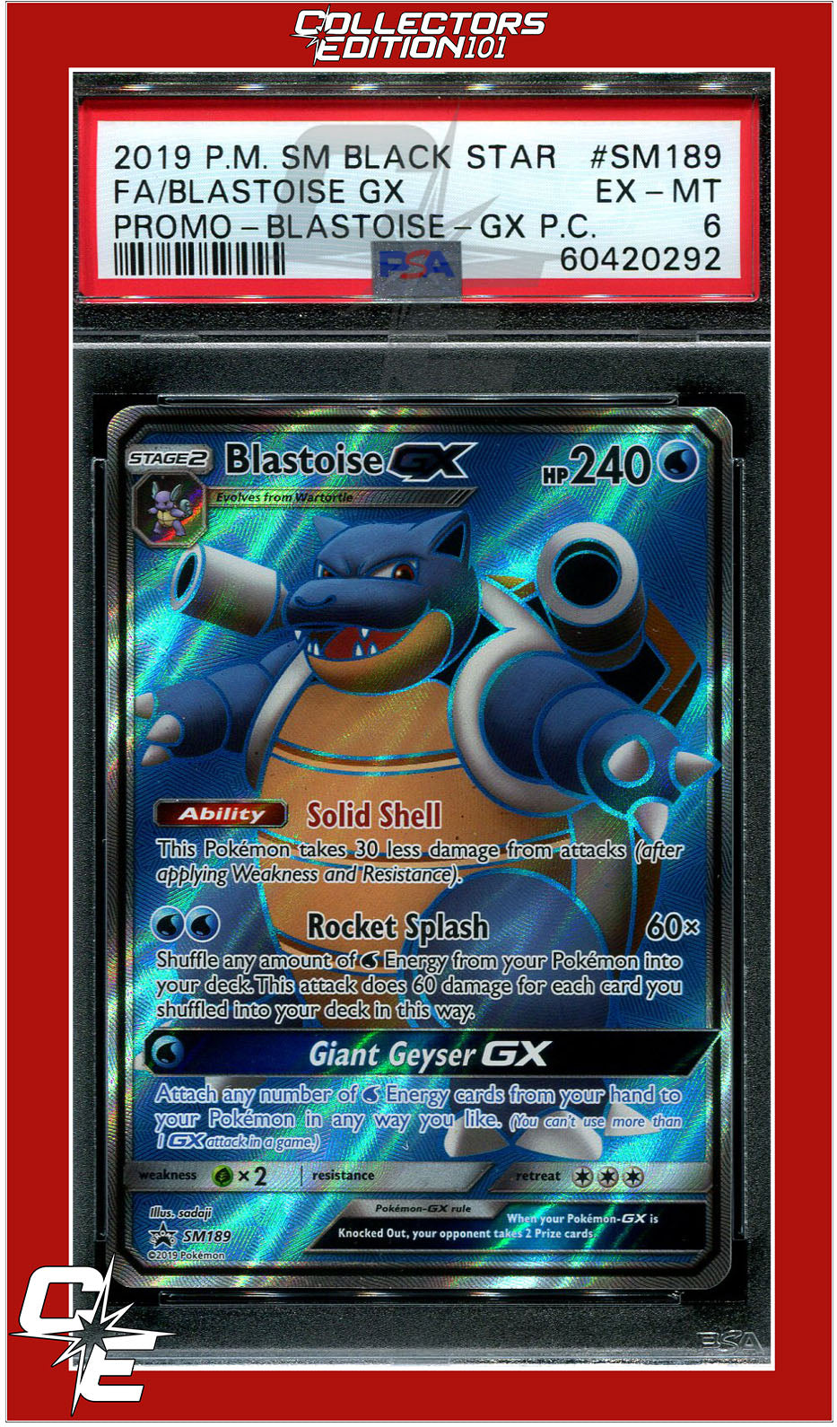 SM Black Star Promo SM189 Full Art Blastoise GX PSA 6