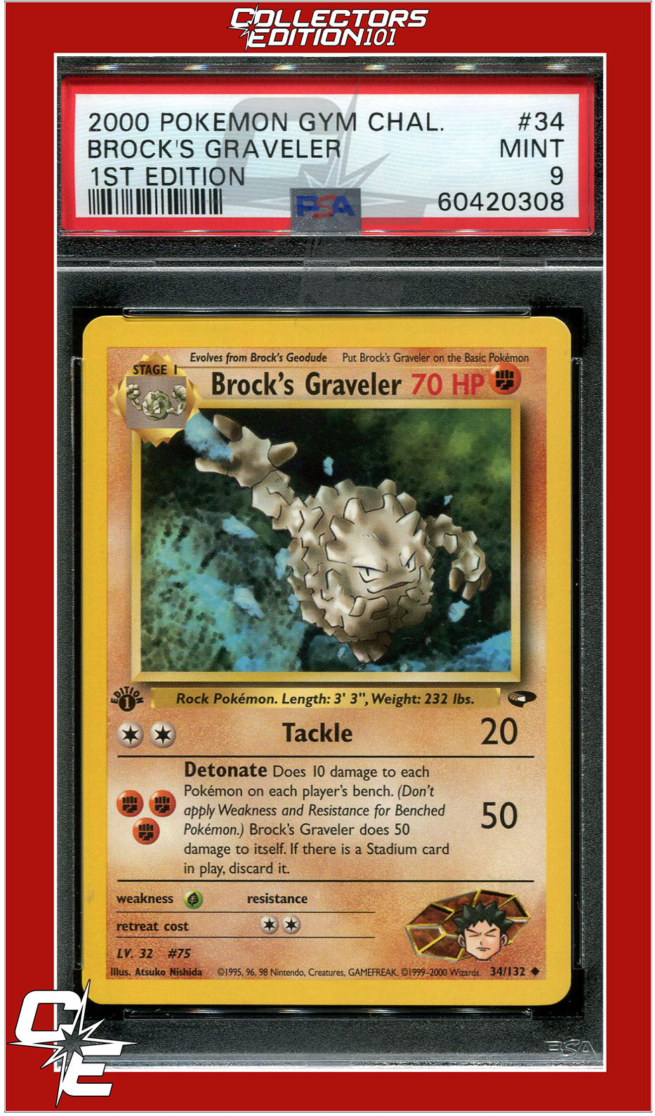 Gym Challenge 34 Brock's Graveler 1st Edition PSA 9