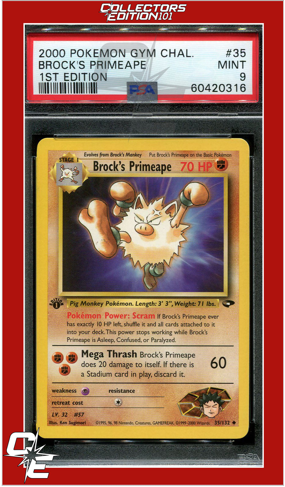 Gym Challenge 35 Brock's Primeape 1st Edition PSA 9