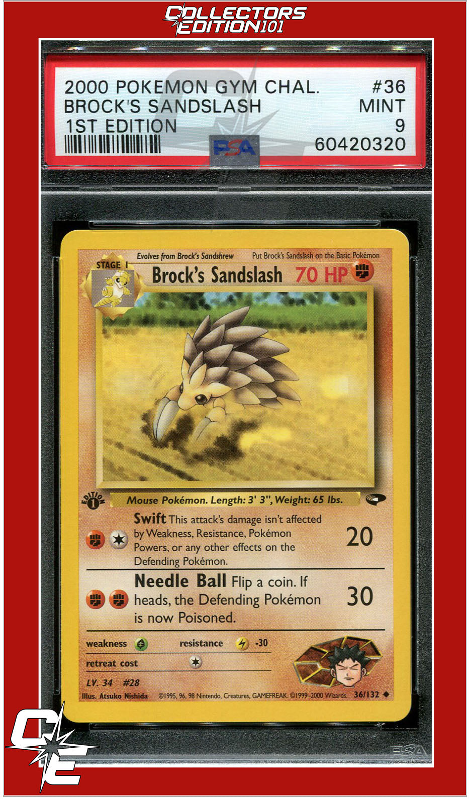 Gym Challenge 36 Brock's Sandslash 1st Edition PSA 9