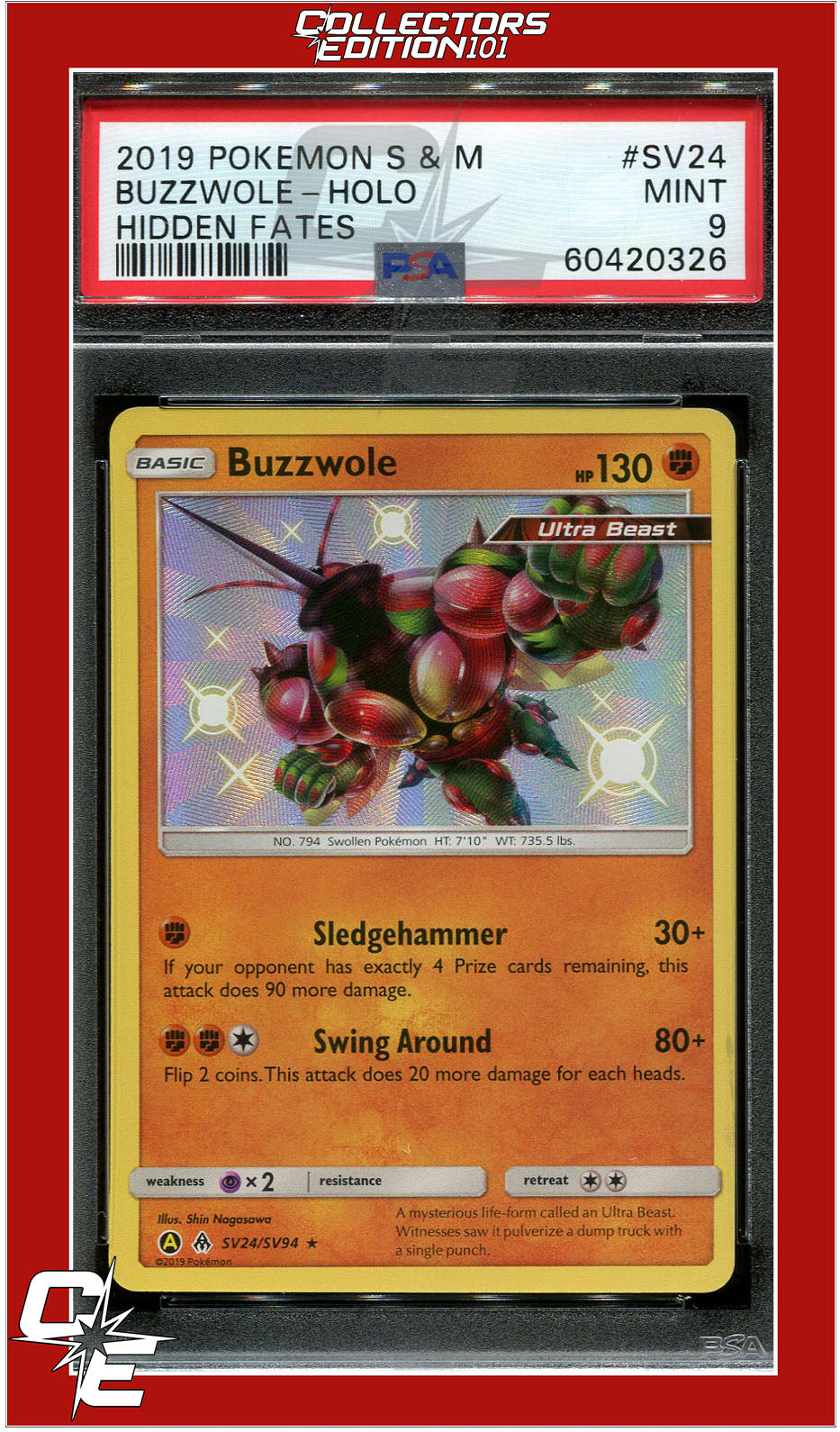 Hidden Fates SV24 Buzzwole Holo PSA 9