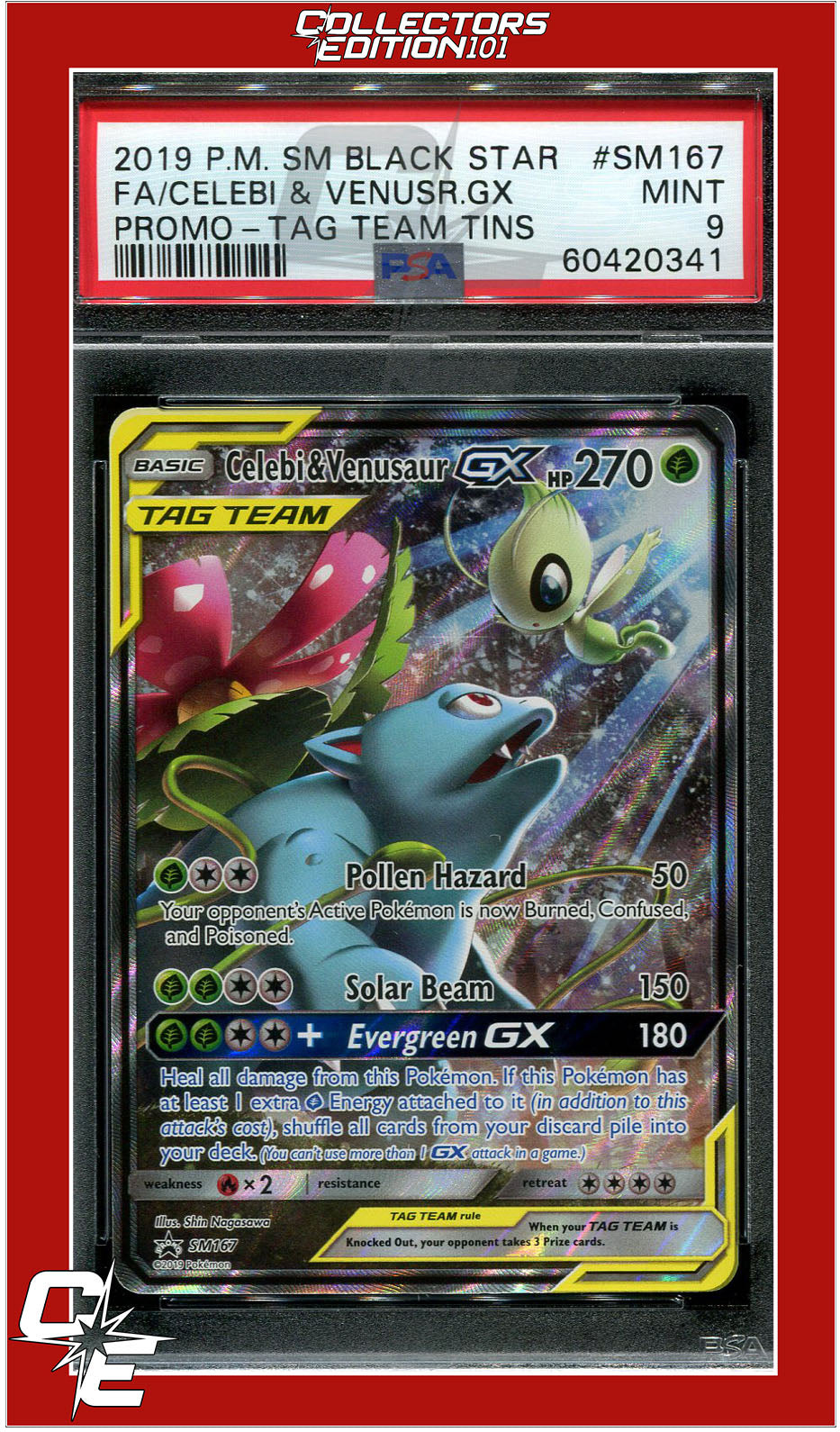 SM Black Star Promo SM167 Celebi & Venusaur GX Full Art PSA 9