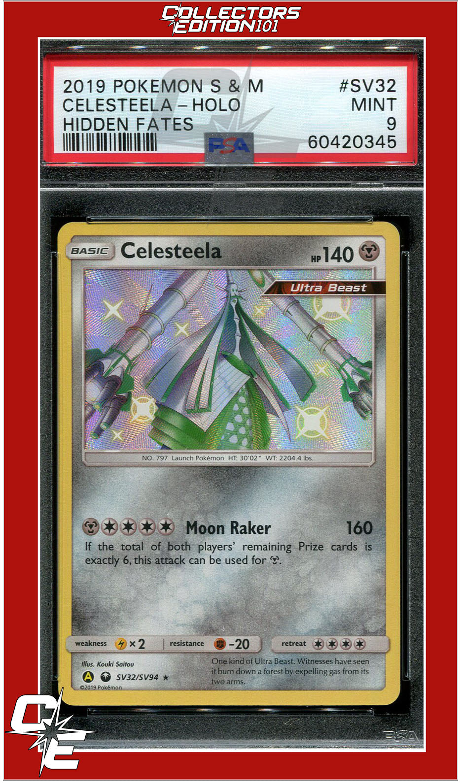 Hidden Fates SV32 Celesteela Holo PSA 9