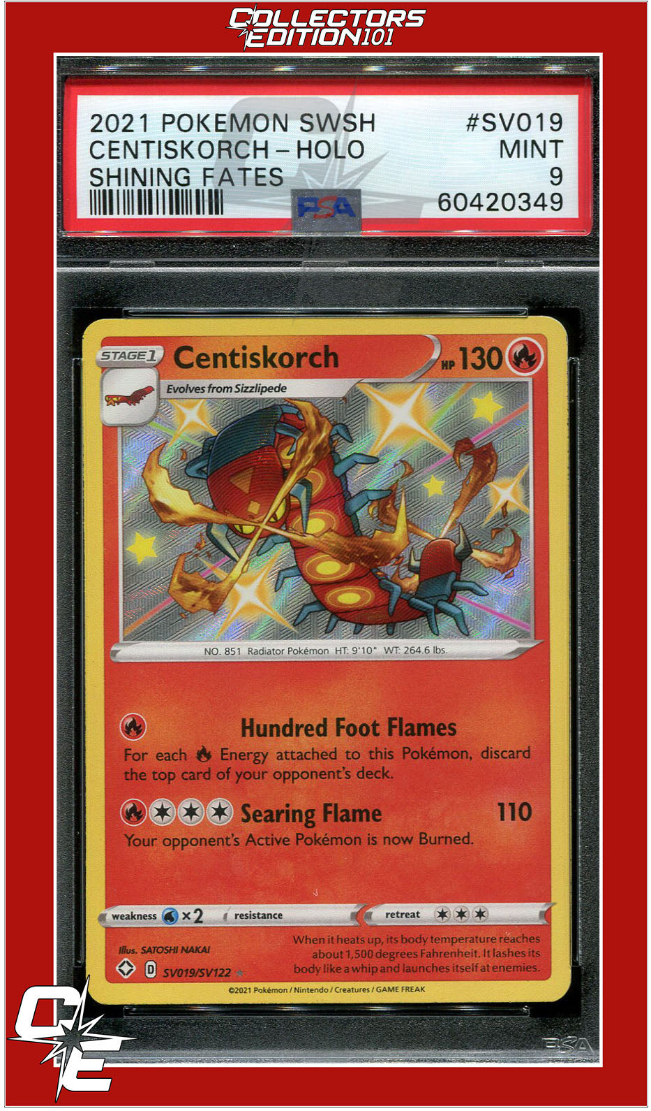 Shining Fates SV019 Centiskorch Holo PSA 9