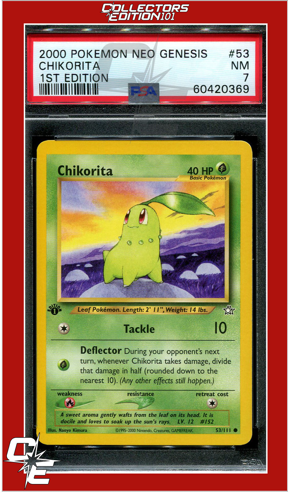 Neo Genesis 1st Edition 53 Chikorita PSA 7