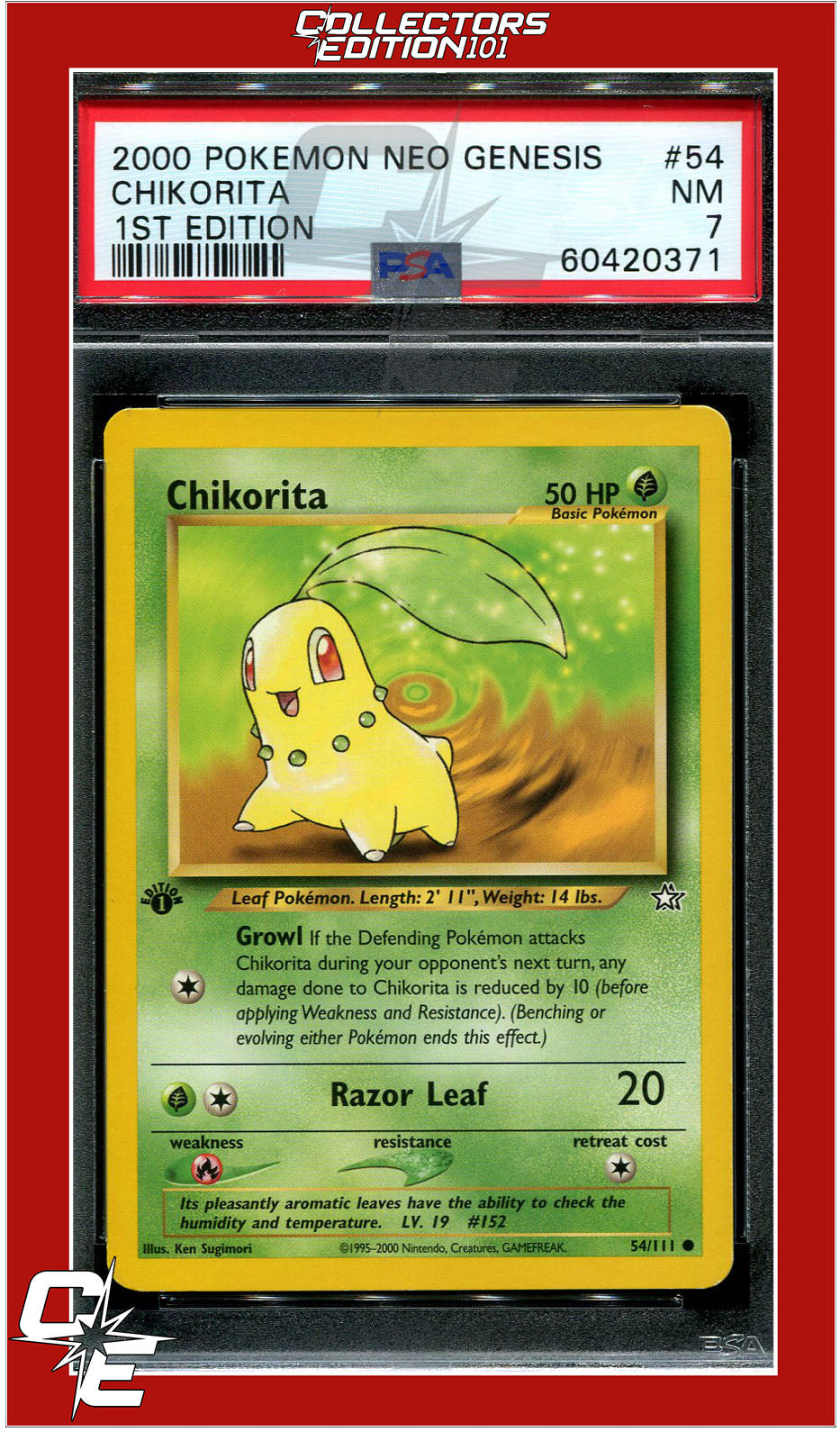 Neo Genesis 1st Edition 54 Chikorita PSA 7