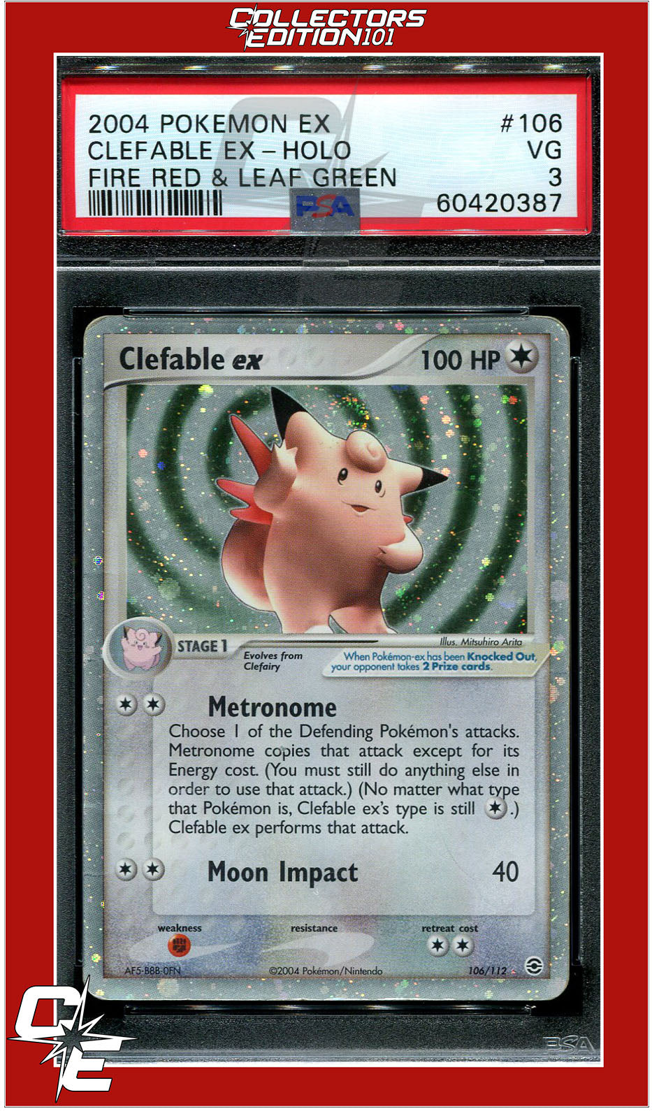 EX FireRed LeafGreen 106 Clefable EX Holo PSA 3