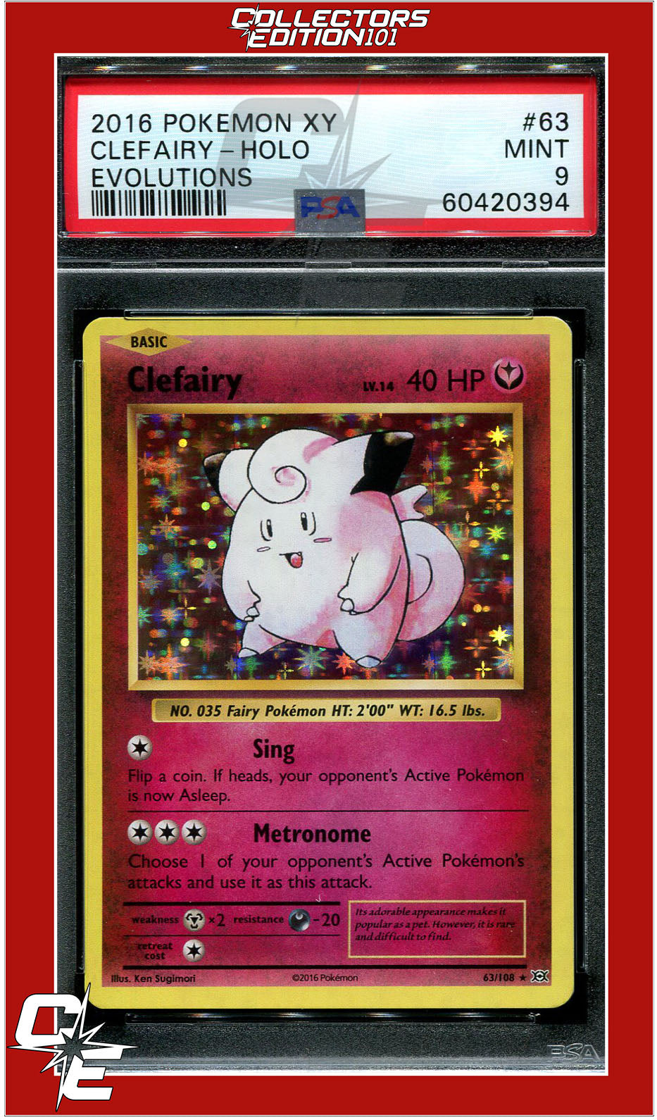 Evolutions 63 Clefairy Holo PSA 9