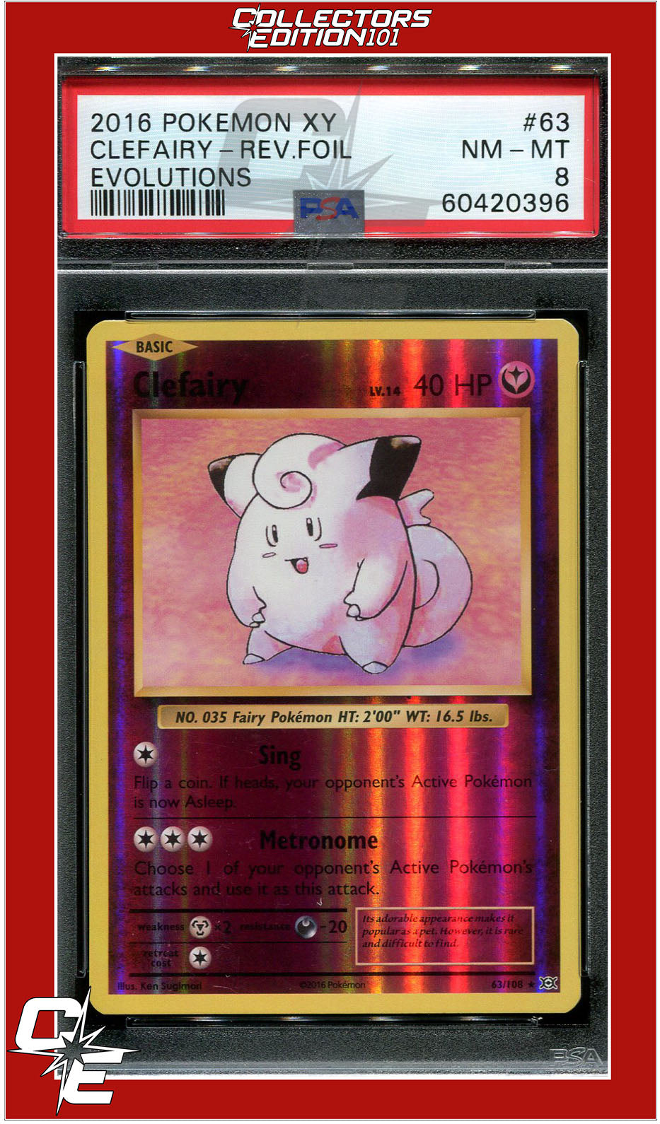 Evolutions 63 Clefairy Reverse Foil PSA 8