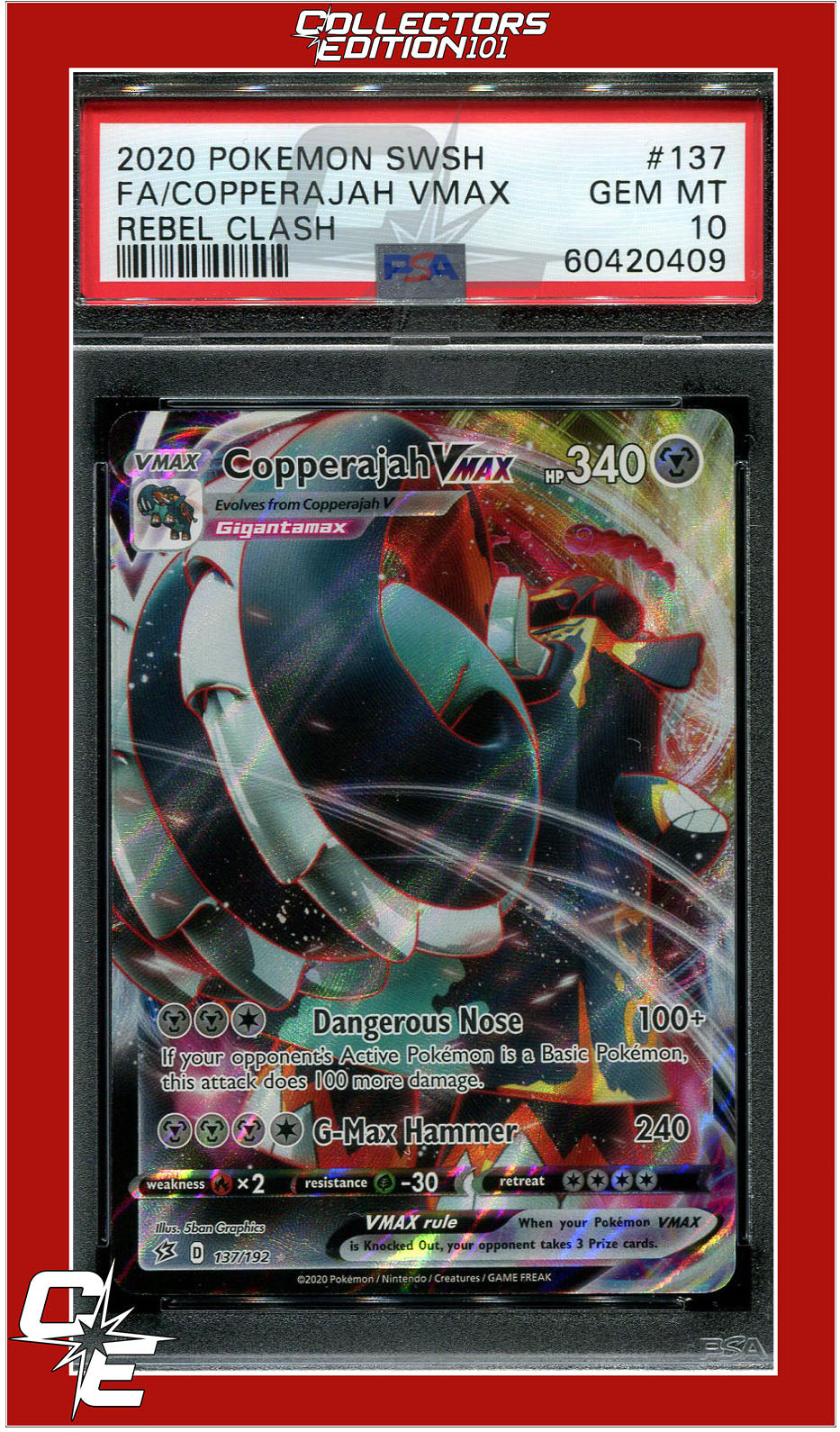 Rebel Clash 137 Full Art Copperajah Vmax PSA 10