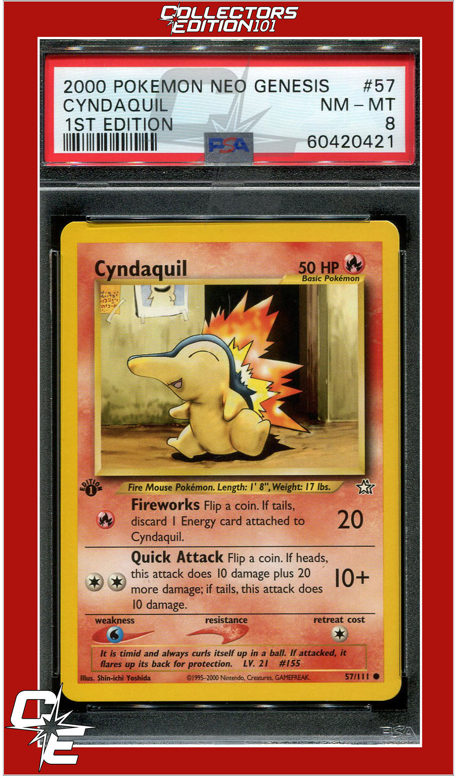 Neo Genesis 1st Edition 57 Cyndaquil PSA 8