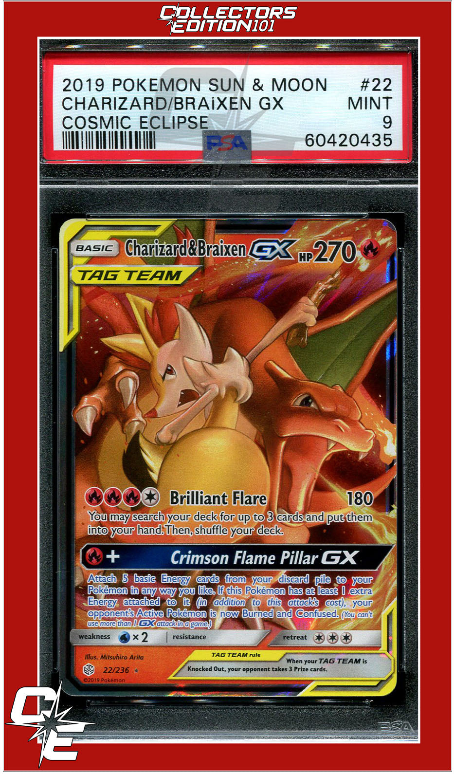 Cosmic Eclipse 22 Charizard & Braixen GX PSA 9