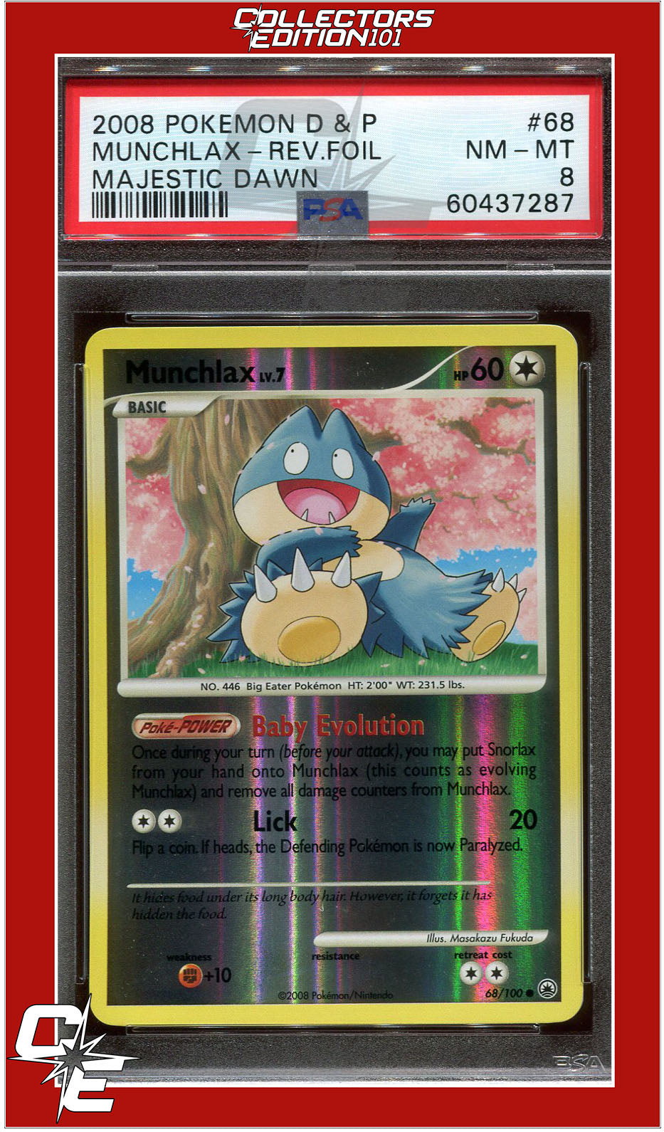 Majestic Dawn 68 Munchlax Reverse Foil PSA 8