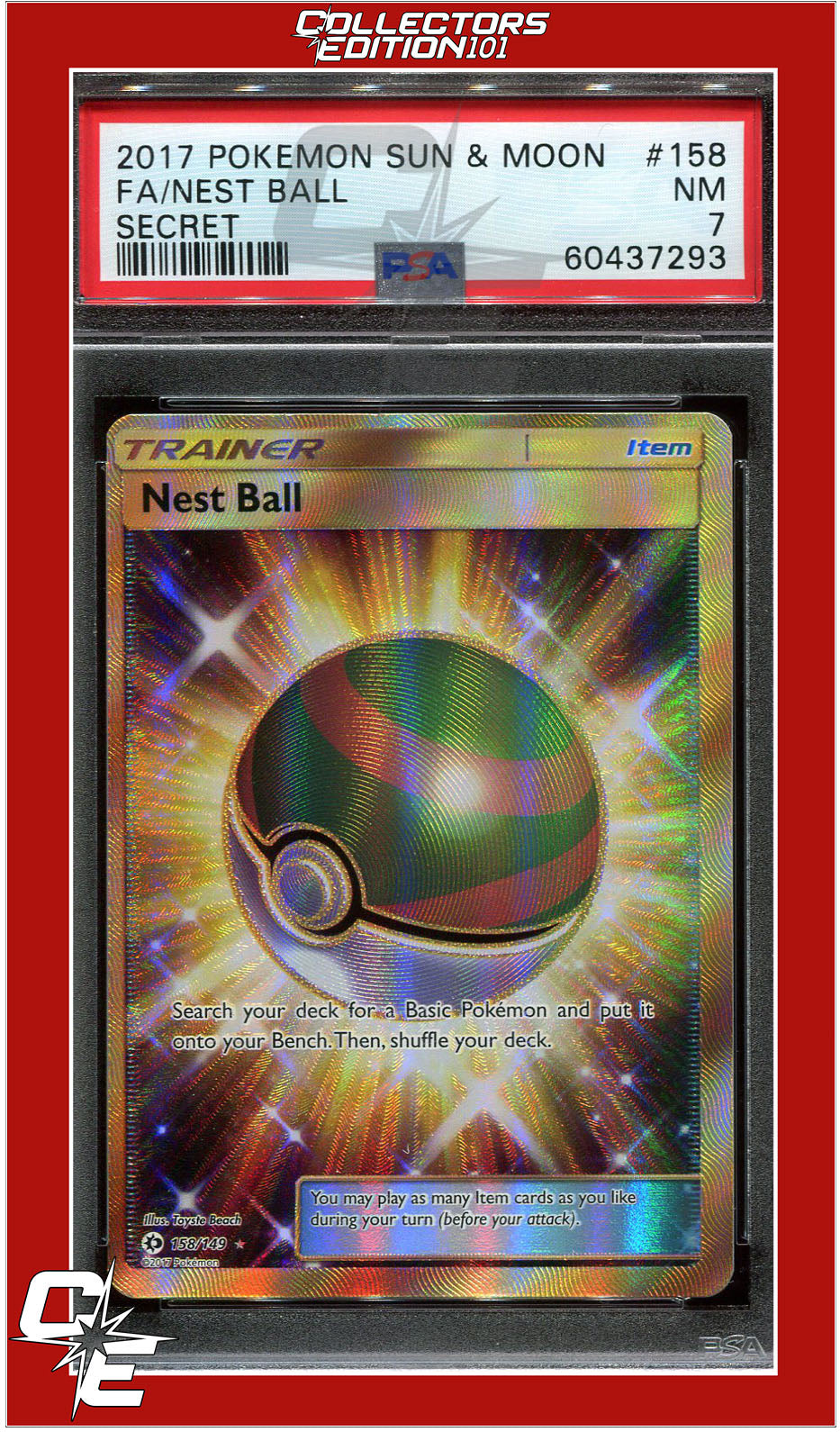 Sun & Moon 158 Full Art Nest Ball Secret PSA 7