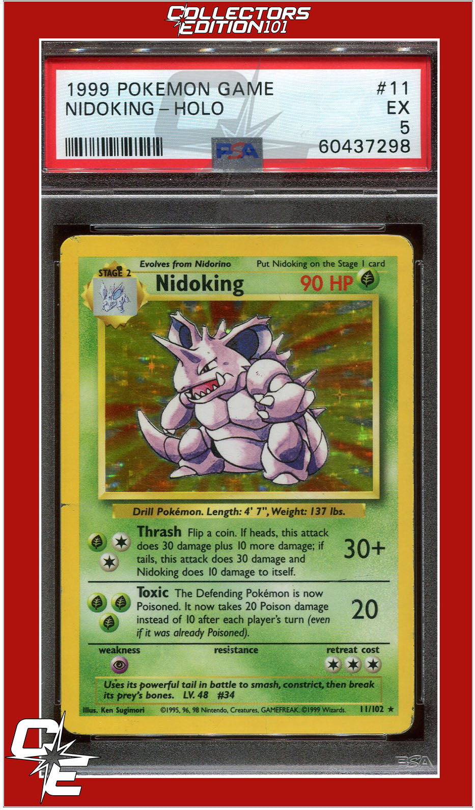 1995 nidoking pokemon card value Base Set 11 Nidoking Holo PSA 5