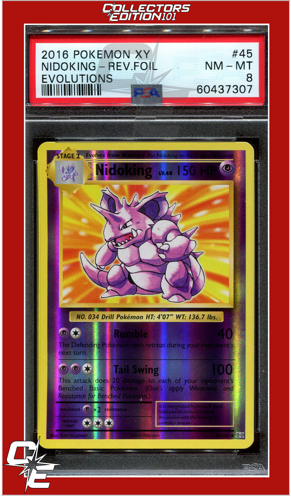 Evolutions 45 Nidoking Reverse Foil PSA 8