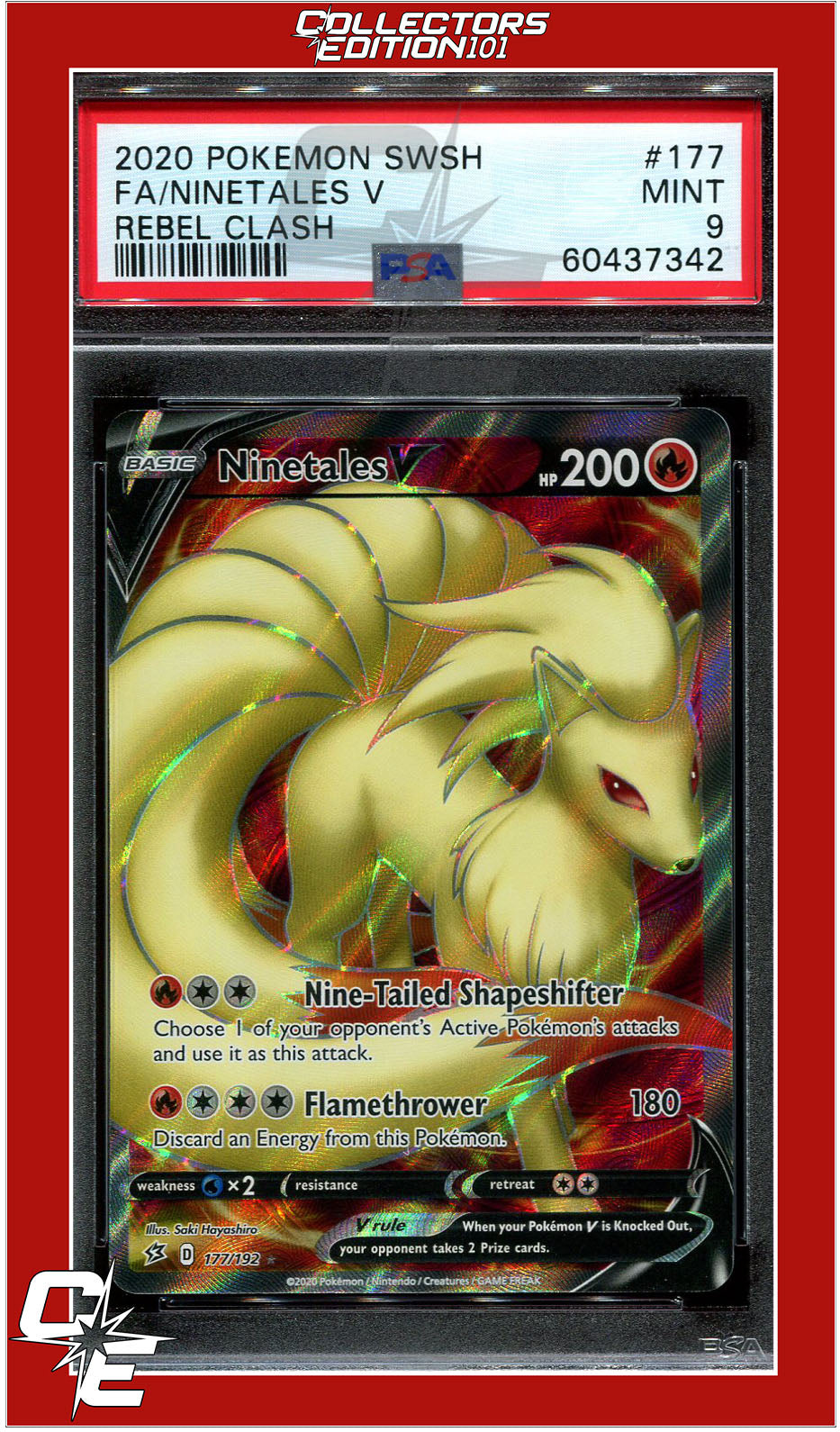 Rebel Clash 177 Full Art Ninetales V PSA 9