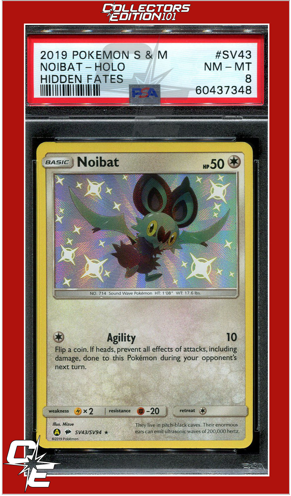 Hidden Fates SV43 Noibat Holo PSA 8