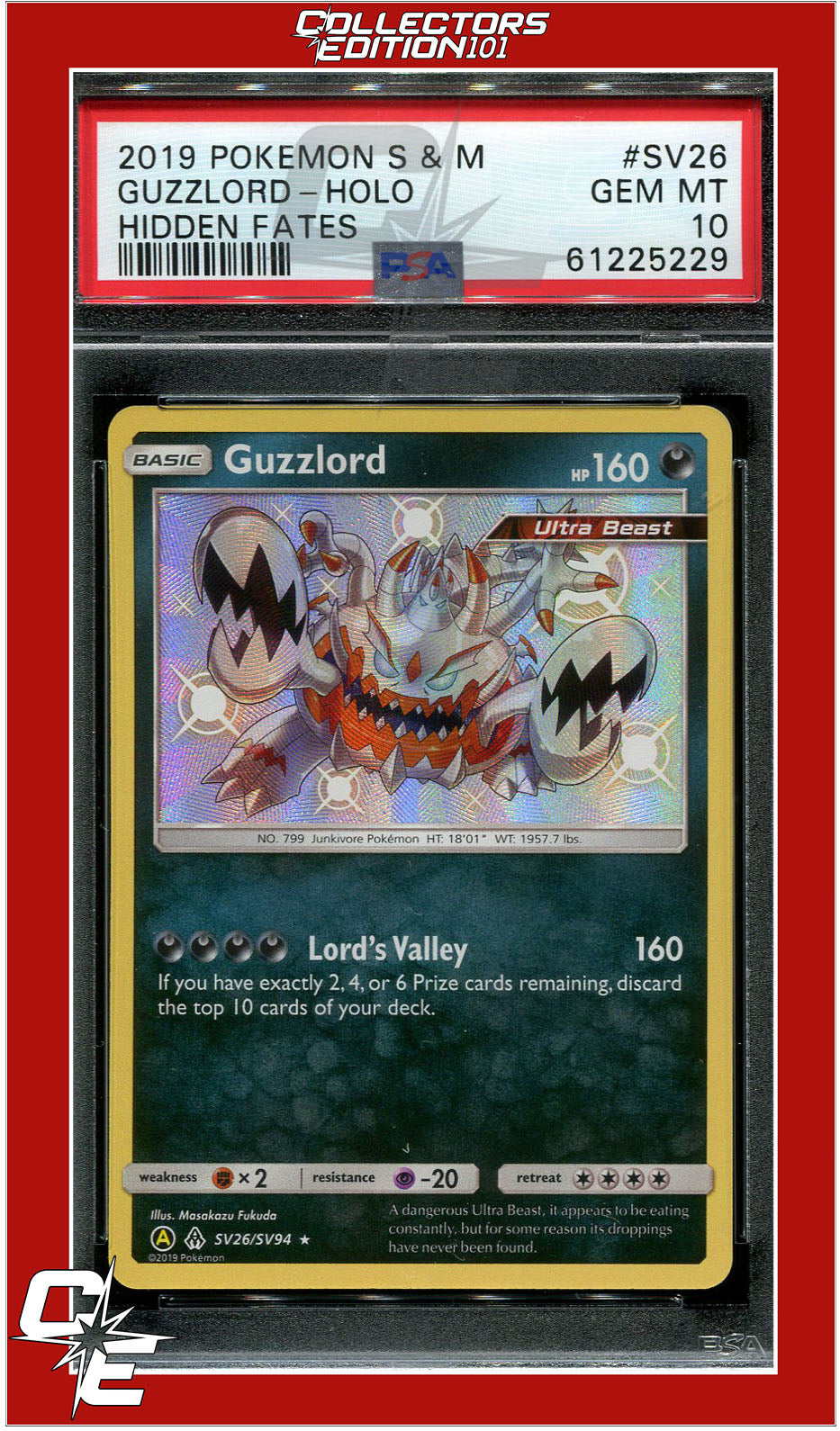 Hidden Fates SV26 Guzzlord Holo PSA 10