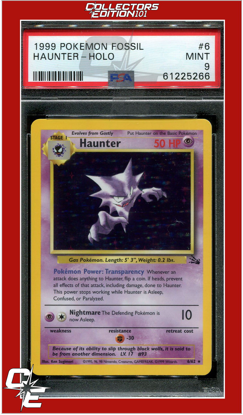 Fossil 6 Haunter Holo PSA 9