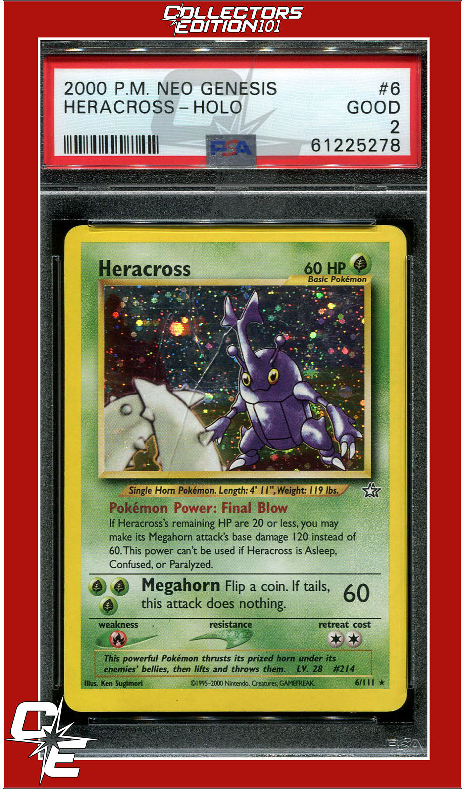 Neo Genesis 6 Heracross Holo PSA 2