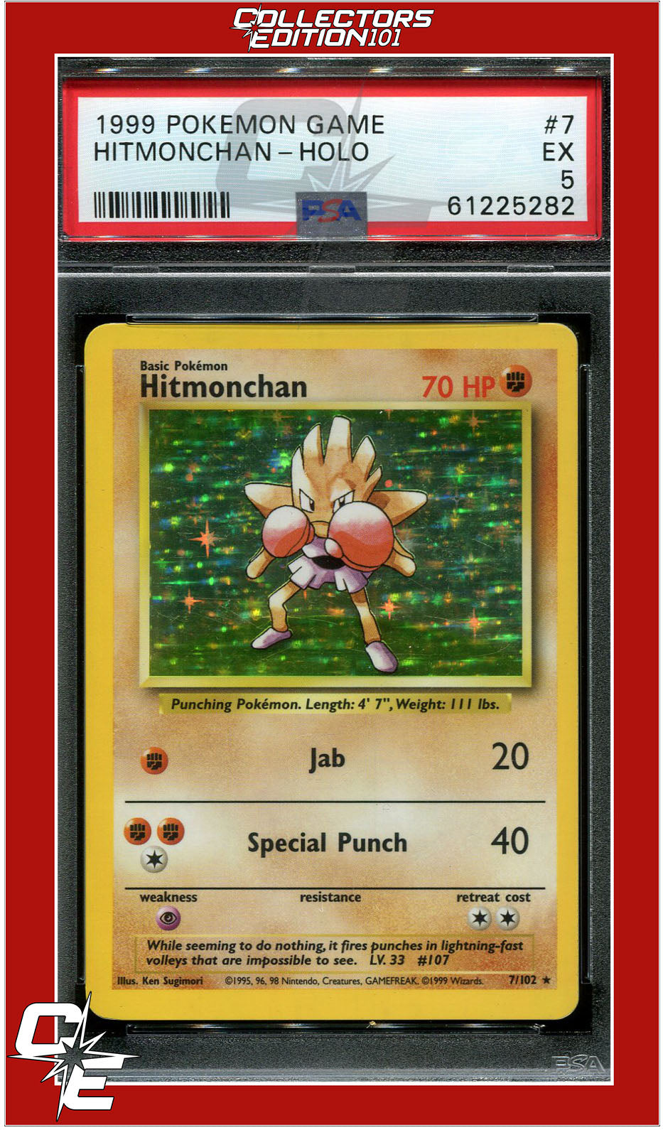 Base Set 7 Hitmonchan Holo PSA 5