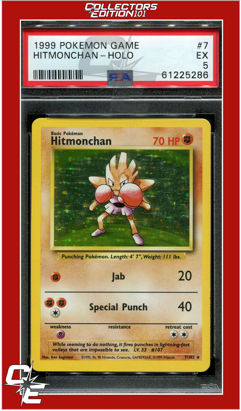 Base Set 7 Hitmonchan Holo PSA 5