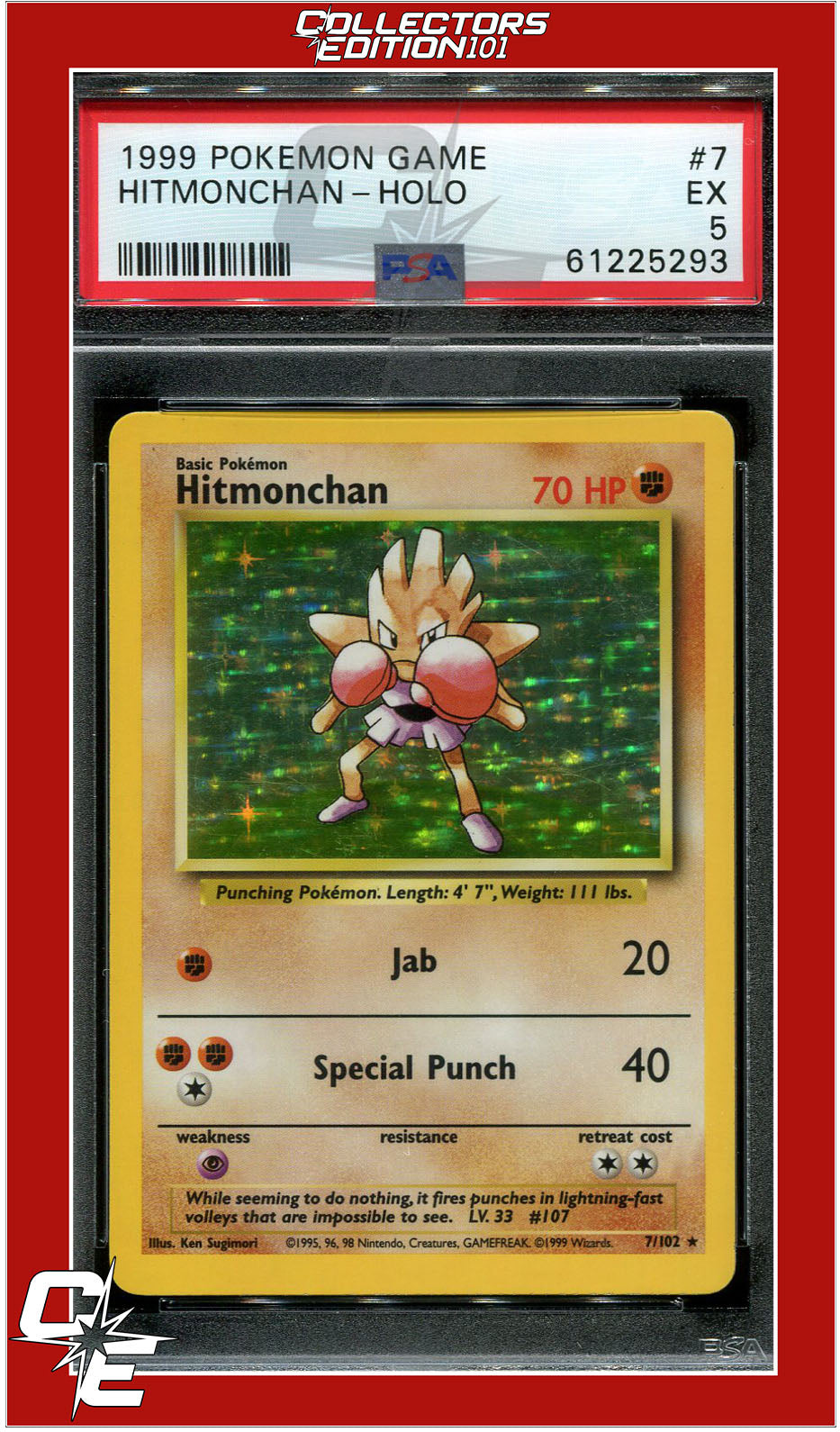 Base Set 7 Hitmonchan Holo PSA 5