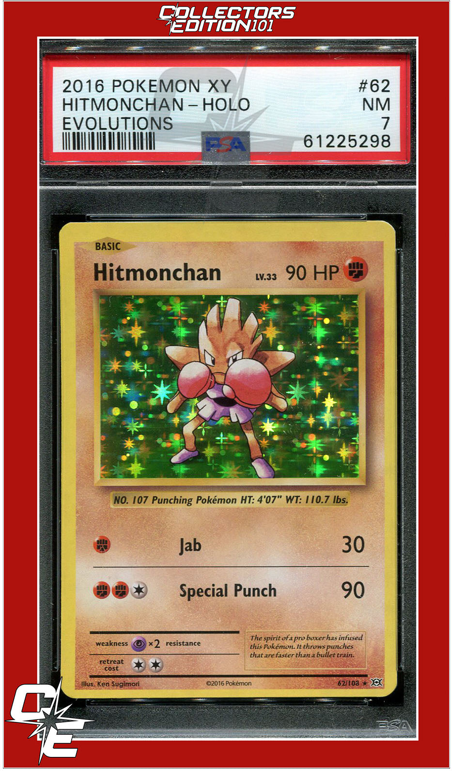 hitmonchan holographic card Evolutions 62 Hitmonchan Holo PSA 7