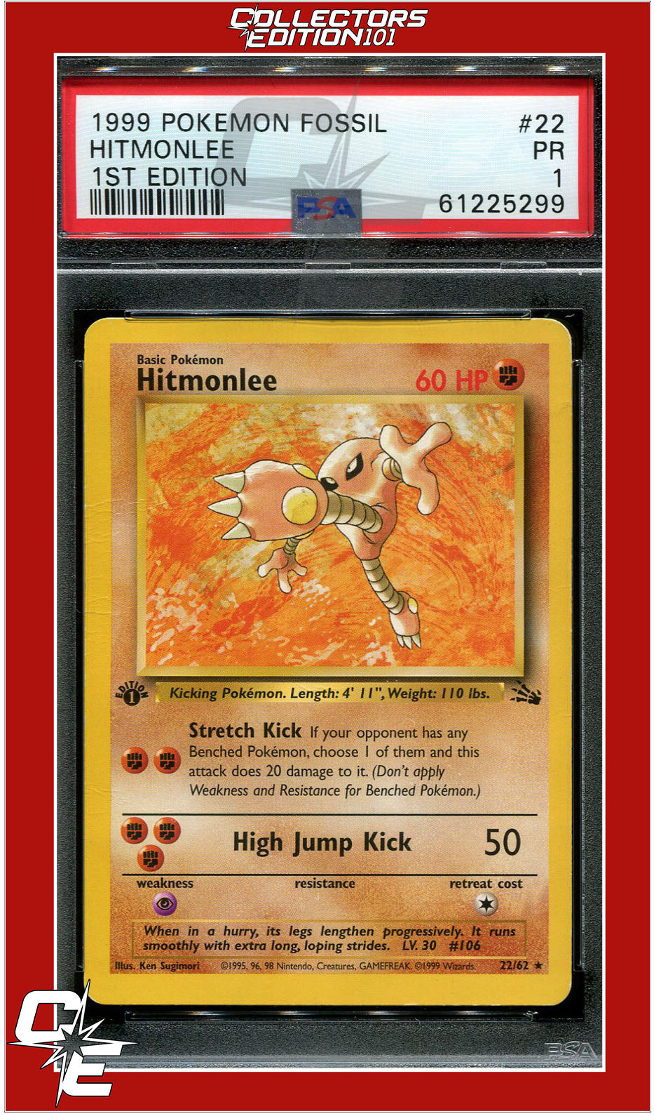 Fossil 22 Hitmonlee 1st Edition PSA 1