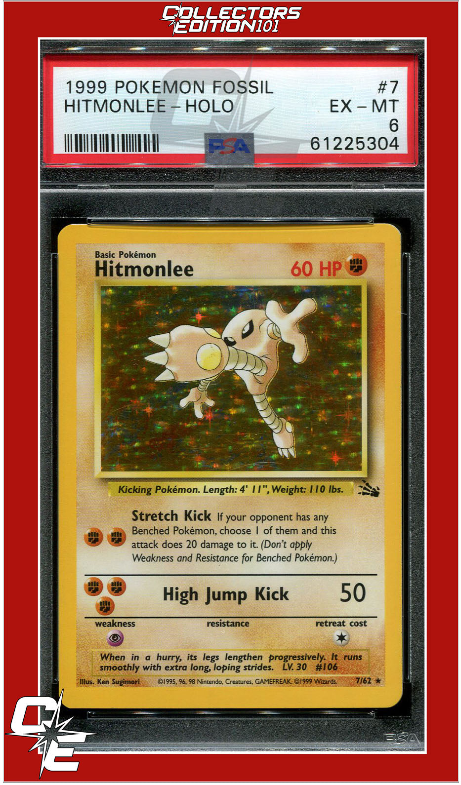 Fossil 7 Hitmonlee Holo PSA 6