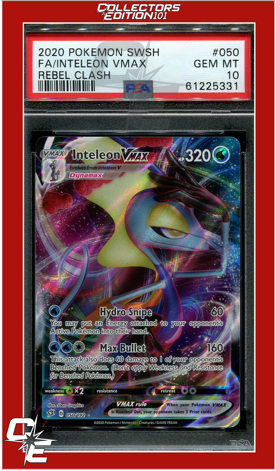 Rebel Clash 050 Full Art Inteleon Vmax PSA 10