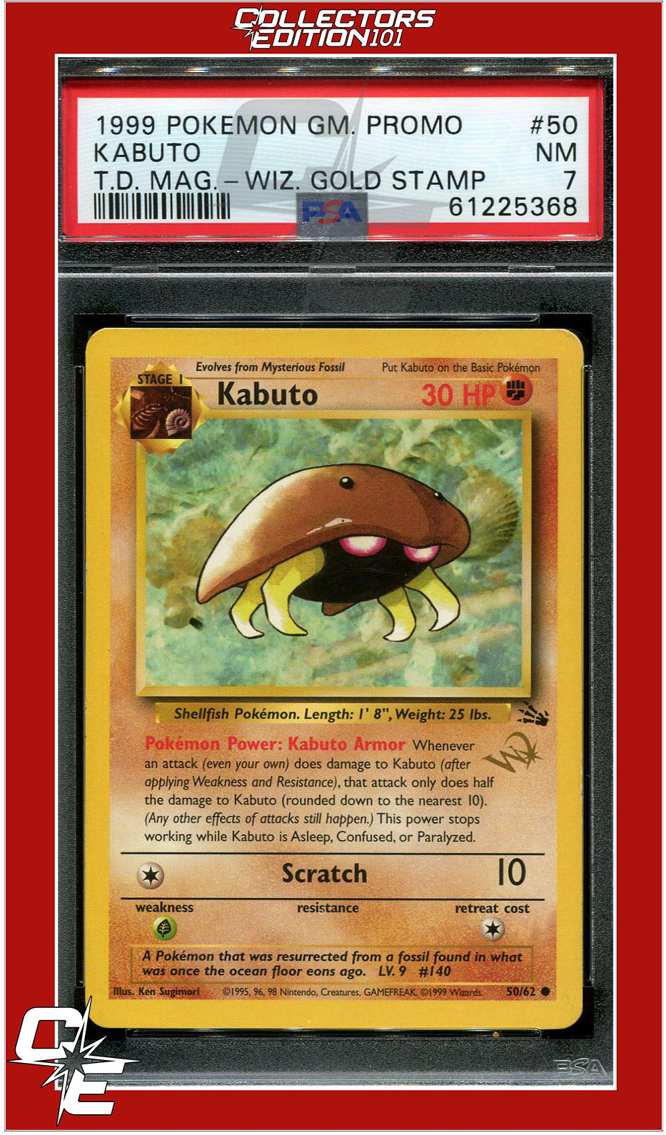 Fossil 50 Kabuto Wizards Gold Stamp PSA 7